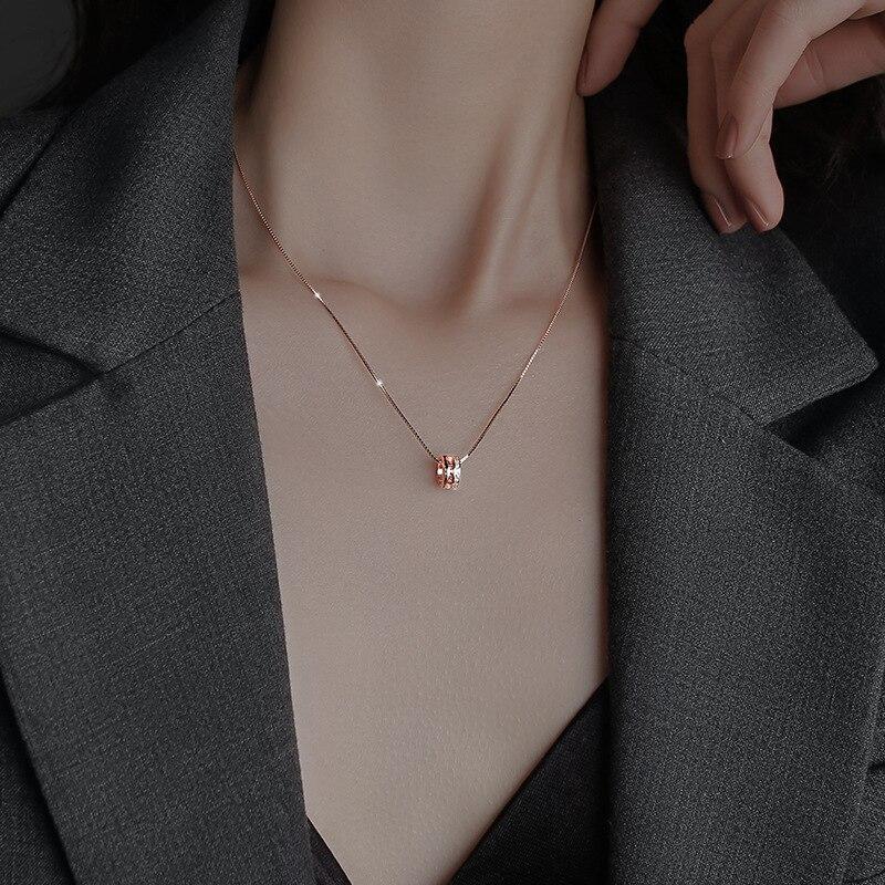 925 Sterling Silver Clavicle Chain Zircon Circle Charm Necklace Pendant for Women Wedding Girls  Jewelry Accessories Dz350