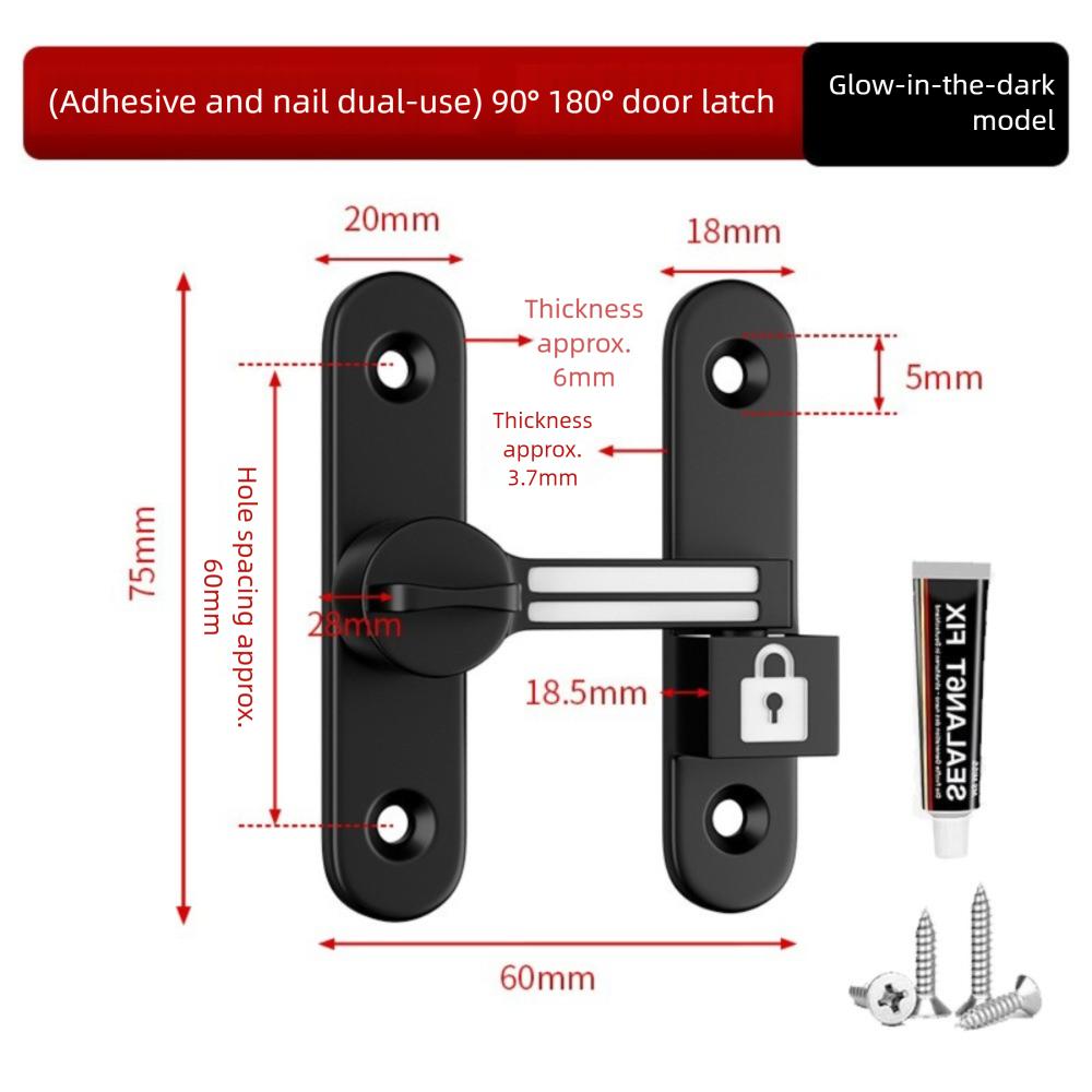 

Zinc Alloy Luminous Door Lock 90/180 Degree Privacy Protection Door Buckle No Punching Burglar Proof Sliding Door Latch Hardware