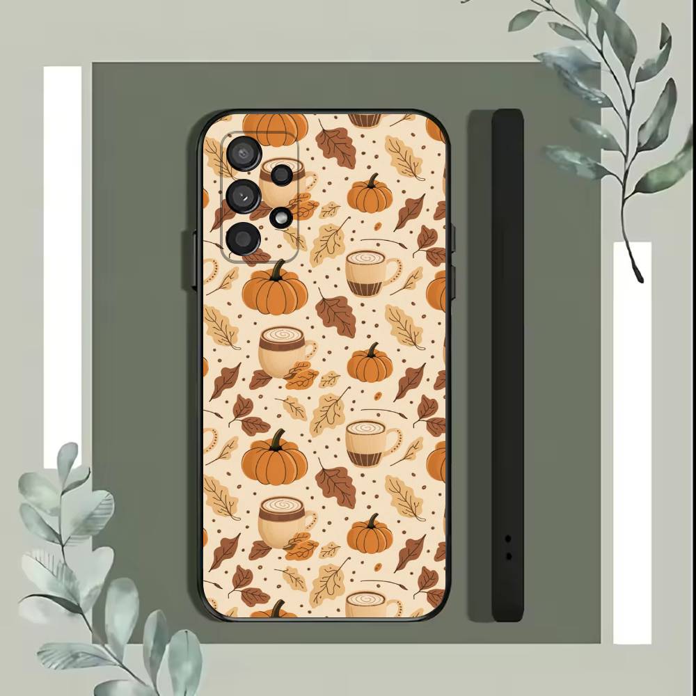 Funda de Teléfono Hojas de Otoño Calabaza Para Samsung S25,S24,S21,S22,S23,S30,Ultra,S20,Plus,Fe,Lite,5G Funda Negra