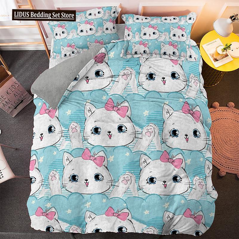 

Claws Duvet Cover Set Cartoon Animals Cute Cat Print Polyester Comforter Cover King Queen Size For Kids Girls Women Bedding Set EU single(135x200cm)
