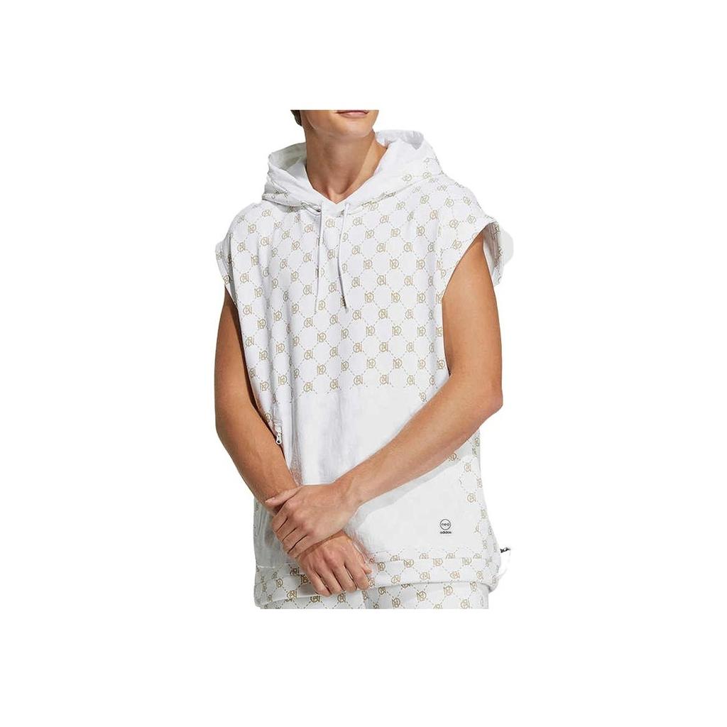 Adidas Neo Logo Print Zip Kangaroo Pocket Sleeveless Hoodie Jacket Men Outerwear White IB5859