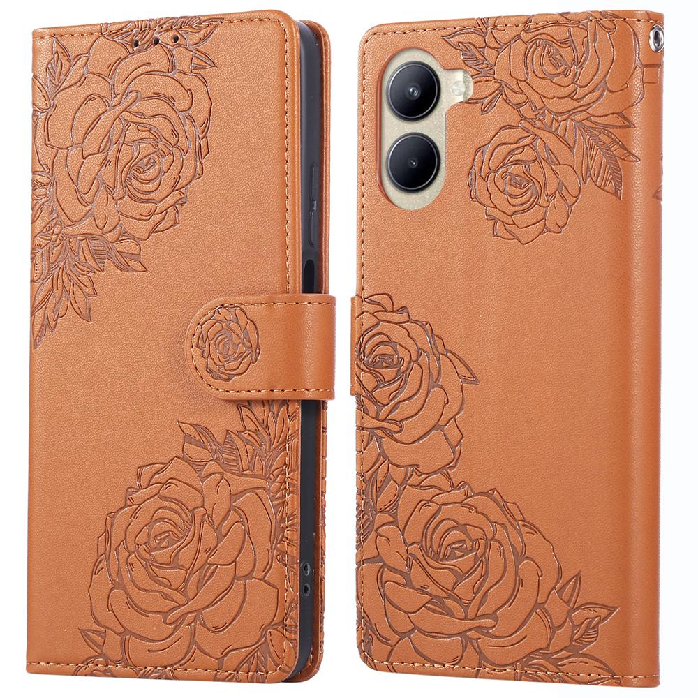 For Realme C33 4G/C33 2023 4G Case Rose Flower PU Leather Wallet Phone Cover with 3 Card Slots