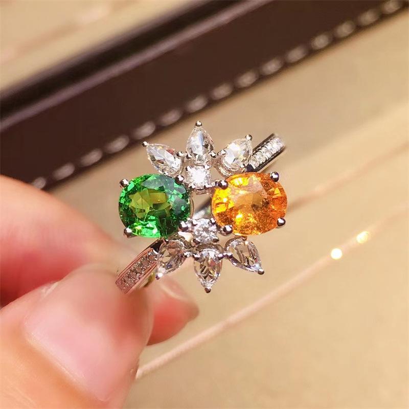 Adjustable Gem Zircon & Tourmaline Ring: Luxury Women's Colored Diamond Statement Piece