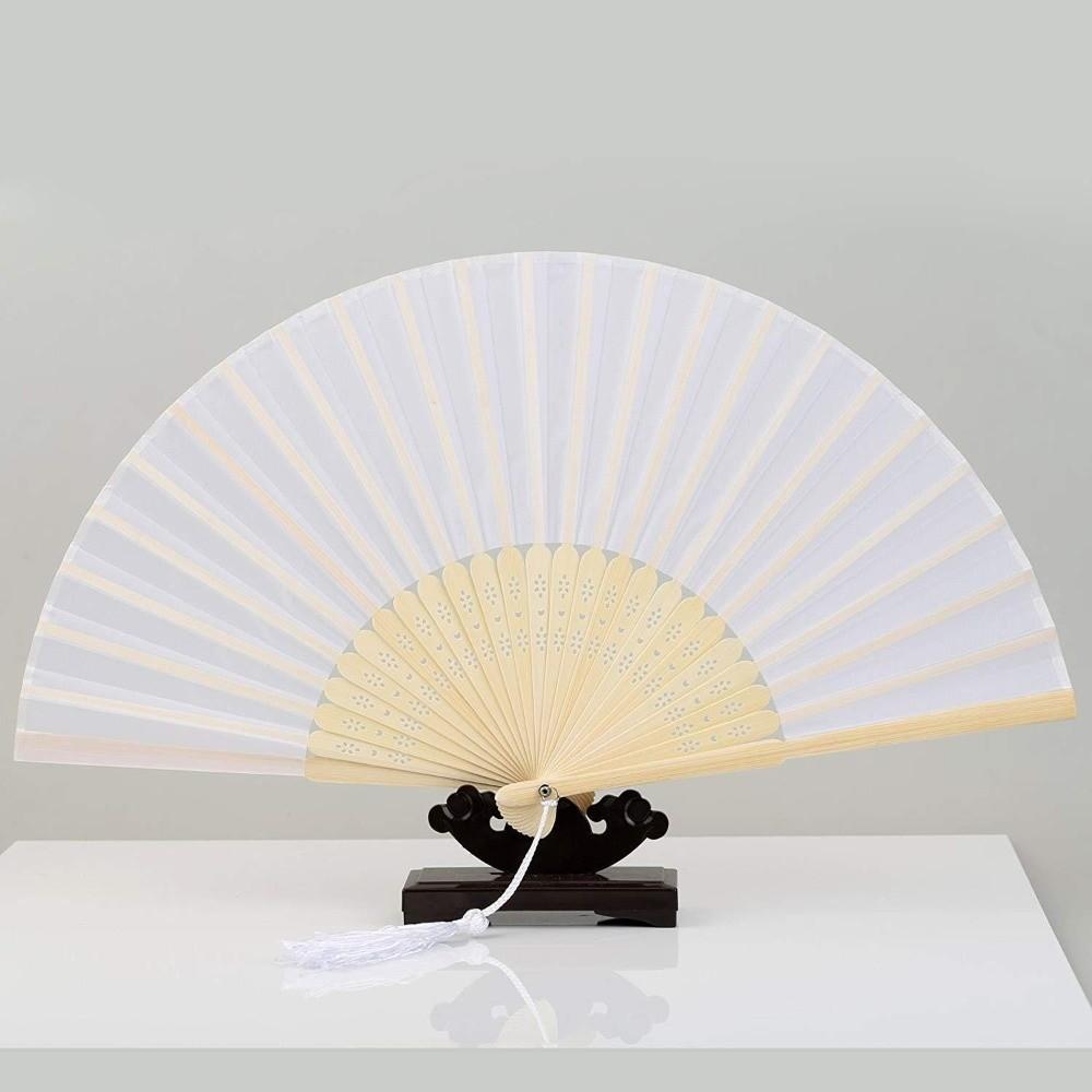 Cooling Tool Silk Hand Fan Chinese Style Hand Held Fan Fashionable Bamboo Hand Fan Bridal Shower