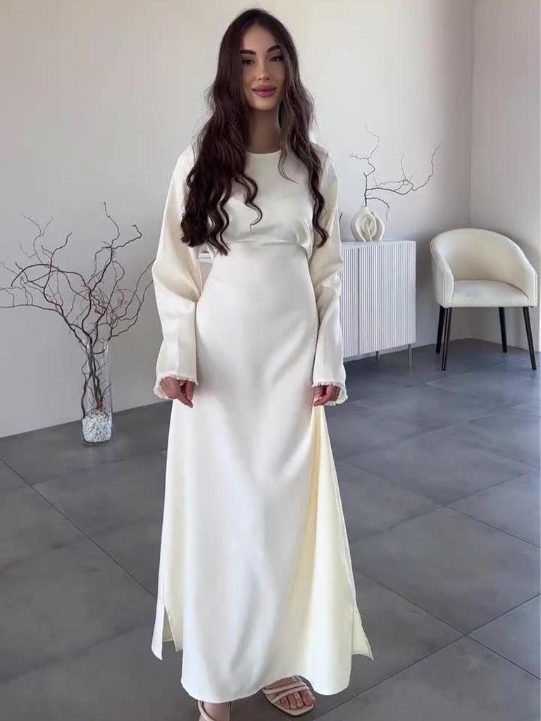 2025 Summer Slim-fit Polka Dot Dress with Lace Trim Peter Pan Collar