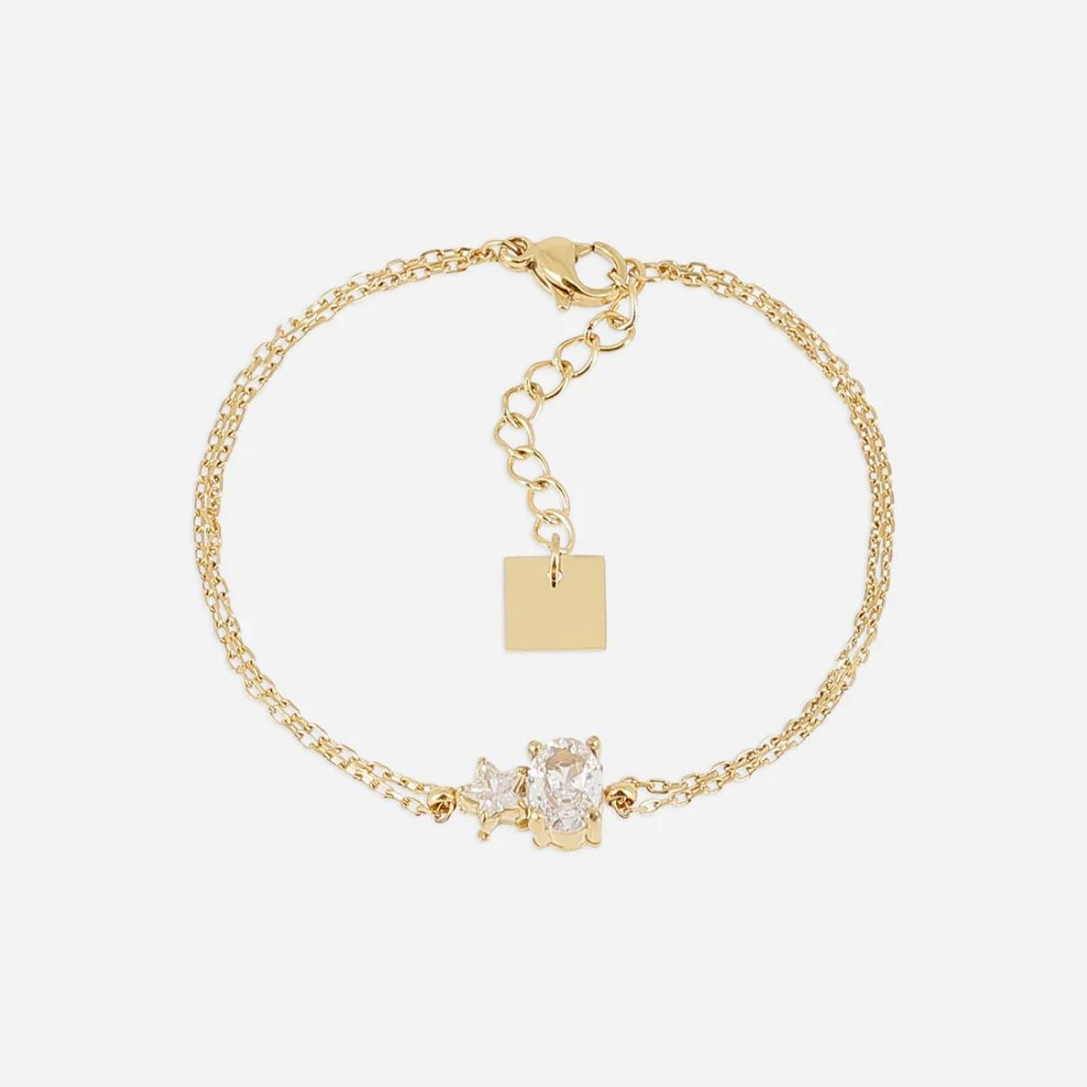 

Double Diamond Double Chain Bracelet Horse S Eye Square Diamond Design Light Luxury Daily Stacked Jewelry Bracelet