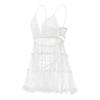 LittleForBig Women's 2-Piece Lingerie Set: Polka Dot and Heart Print Halter V-Neck Mesh Dress and T-Pants (Romantic), White, Size 2XL