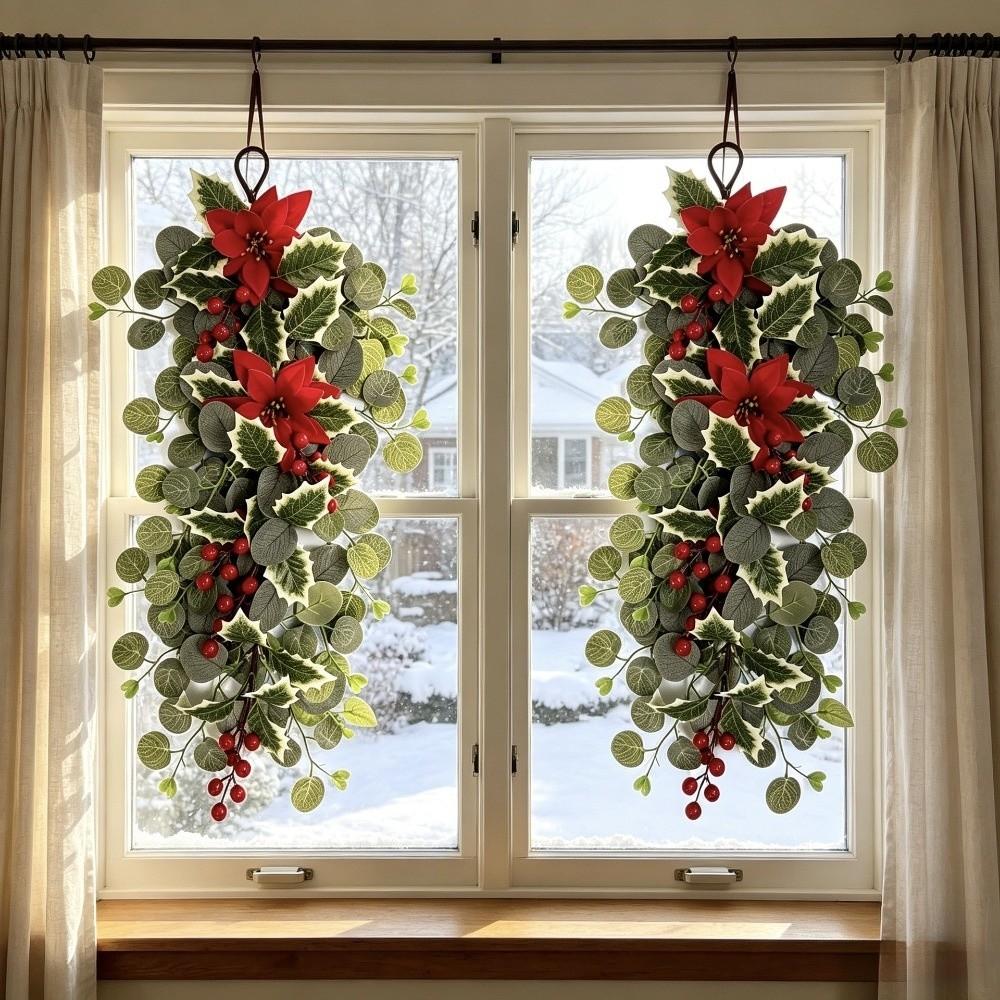 Red Berries Poinsettia Berry Hanging Vine Faux Flower Hanging Ornament  Staircase Decor