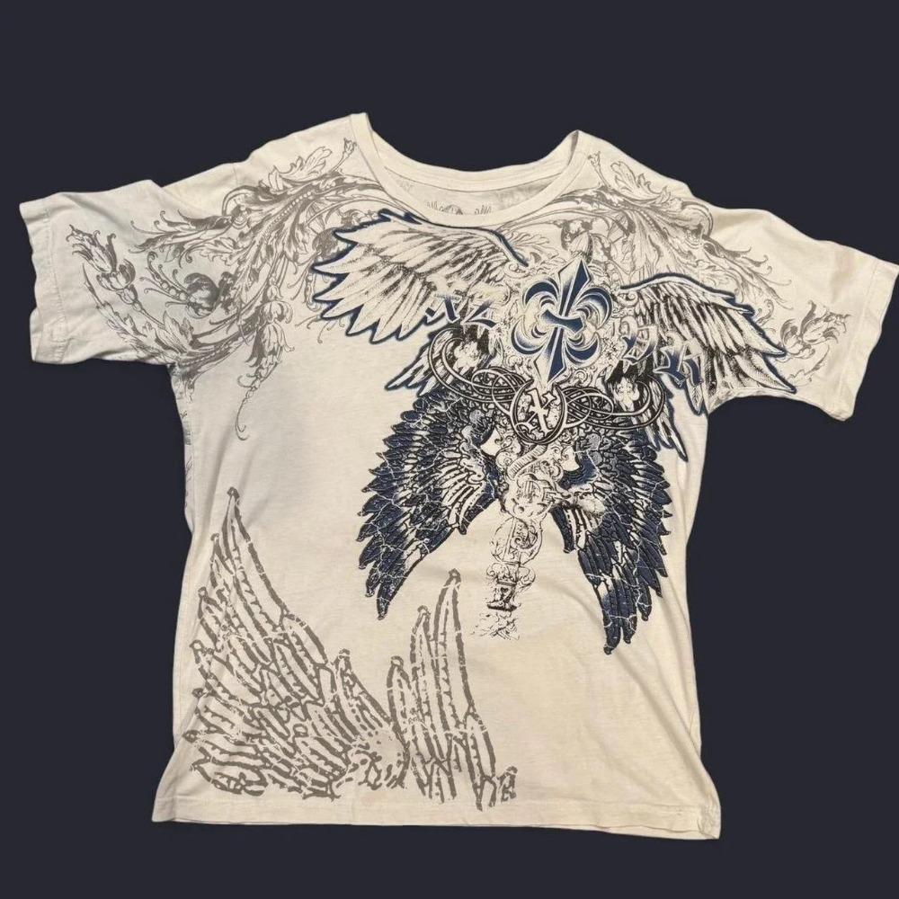 Retro Angel Wing Men Short Sleeves Harajuku High Street American Fashion T-shirt Man Women Summer Tops