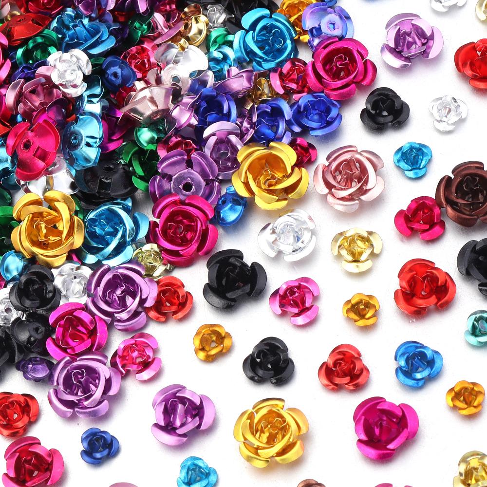 50/100pcs Aluminum Rose Flower Metal Mixed Color Flowers For Wedding Party DIY Jewelry Making Crafts Earring Headwear Decoration
