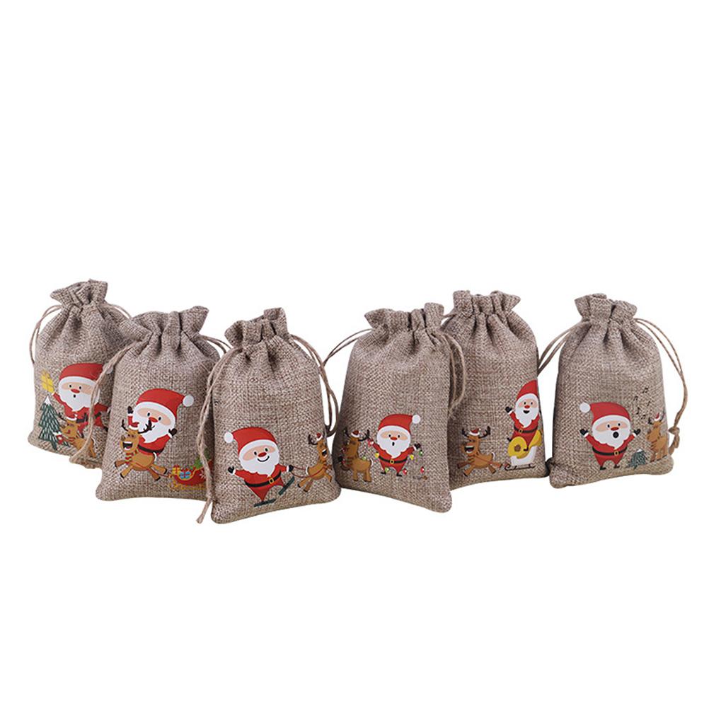 10Pcs Christmas Linen Gift Bag Santa Claus Jewelry Chocolate Candy Storage Gift Bag for Children Christmas Party