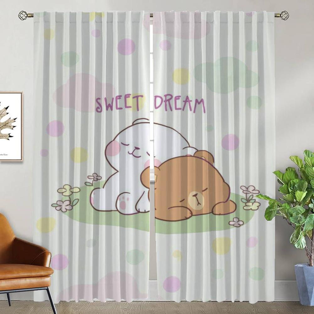 Kawaii Björn Eleganta Rumsgardiner för Vardagsrum Halloween Dekoration Mörkläggningsgardin Heminredningsgardiner 2 Delar Skärmar