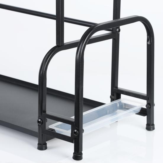 Standing Spice Rack, 3-Tier Kitchen Countertop Shelf with Stepped Design, Spice Rack Organizer and Hooks, Utensil Holder, Chopping Board Holder, Black