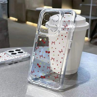 Custodia trasparente antiurto in silicone con stampa di ciliegie per Xiaomi Redmi 14T Pro 13T Note 14 Pro 13 12 11 Poco F6 X6 Protezione lenti Cover morbida trasparente per telefono