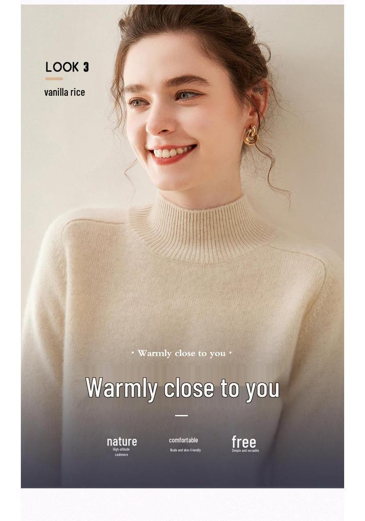 Women’s Thick Cashmere High Collar Knit Sweater – Autumn/Winter Saddle Shoulder Layer