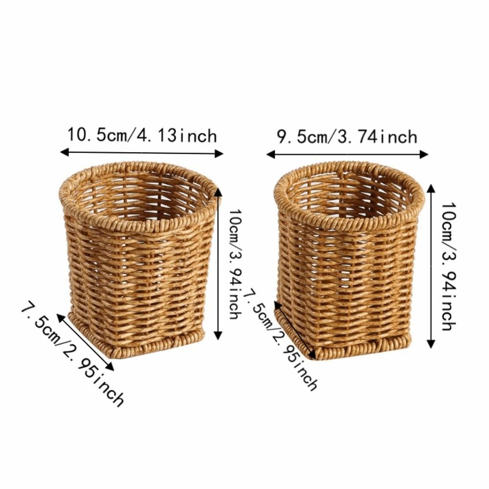 Rustic Style Imitation Rattan Storage Bucket Simple Plastic Pen Holder Household