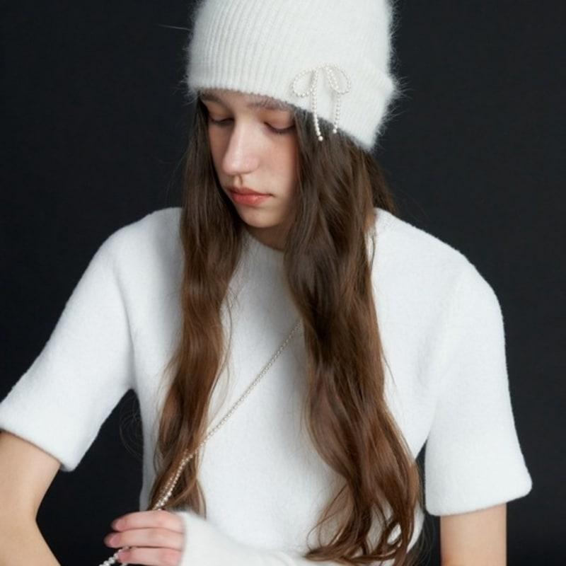 LOVE ME MONSTER Pearl Ribbon Angora Beanie_5COL (L234MCP030)