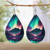 Colorful Aurora & Ocean Sunrise Pattern PU Faux Leather Earrings Women's Fashion Water Drop Dangle Earrings