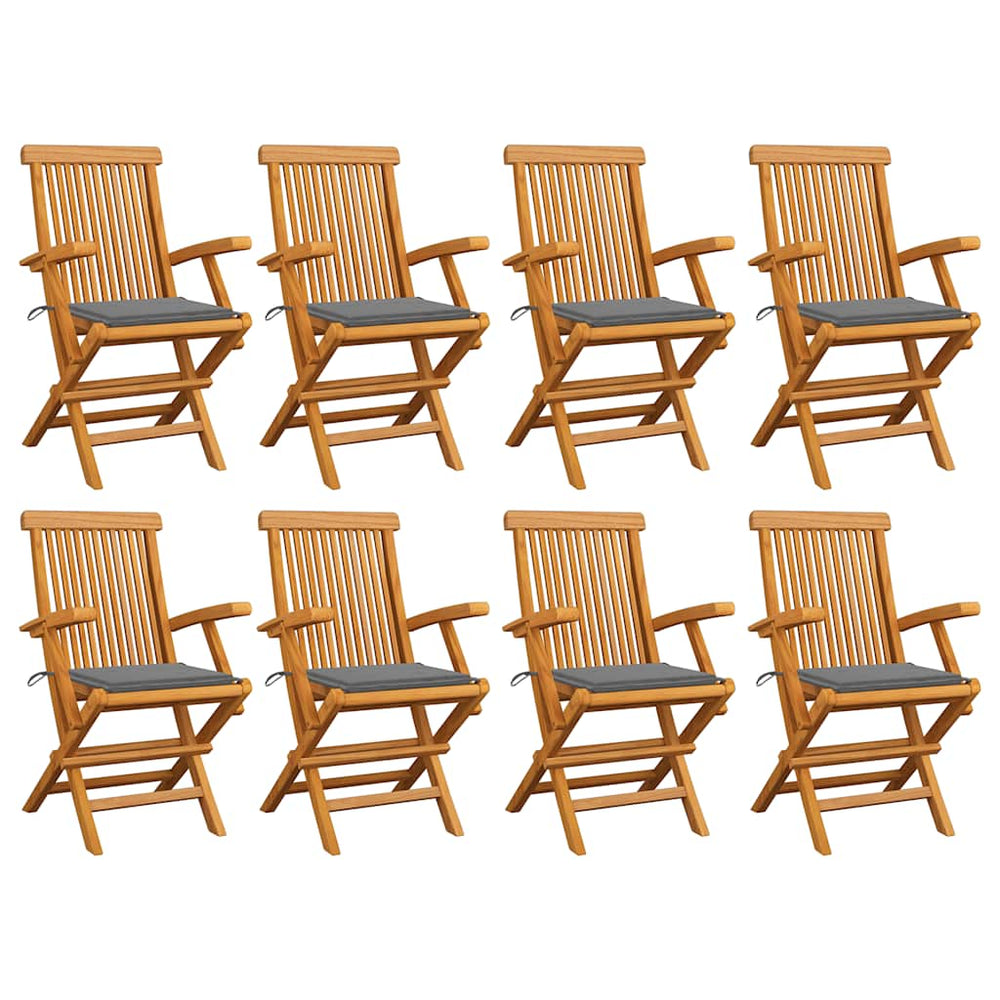 Chaises de jardin avec coussins  lot de 8 Bois teck massif