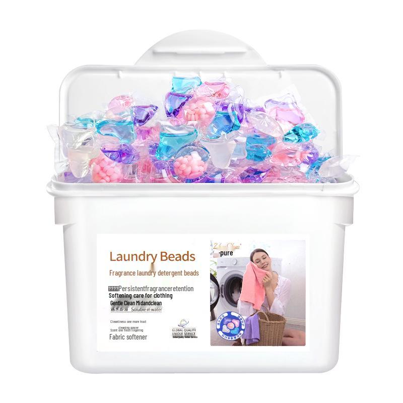Box of 50, 5-in-1 Laundry Beads: Long-Lasting Fragrance, Softening, Cleaning, Stain Removal, Five-Chamber Pods.