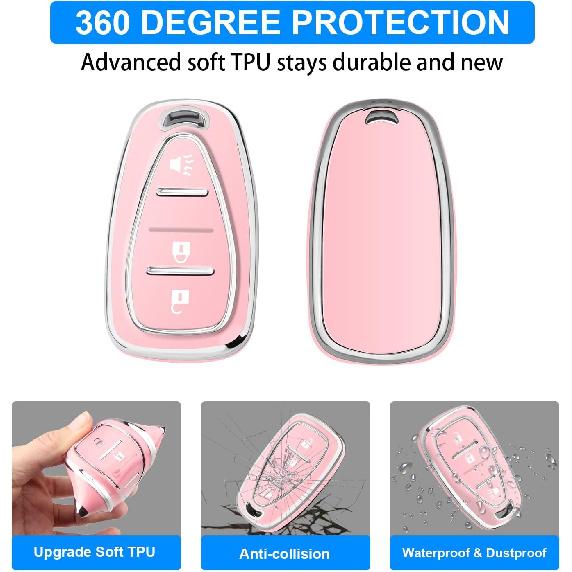 QBUC Key Fob Cover for Chevy, Car Key Fob Case with Keychain for Equinox 2018- Sonic 2017- Spark 2016- Traverse Trailblazer Trax Accessories