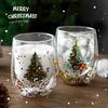 Weihnachts-Doppelwand-Glasbecher, hitzebeständig, Wasserbecher, Weihnachtsbaum, Schneemann-Muster, Saft, Tee, Milch, Kaffeebecher, Weihnachtsgeschenk