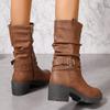 Fashion Big Size Low Heels Platform Long Boots Autumn Winter Comfortable Shoes Women Warm Booties Vintage Brown Women Knee High Boots