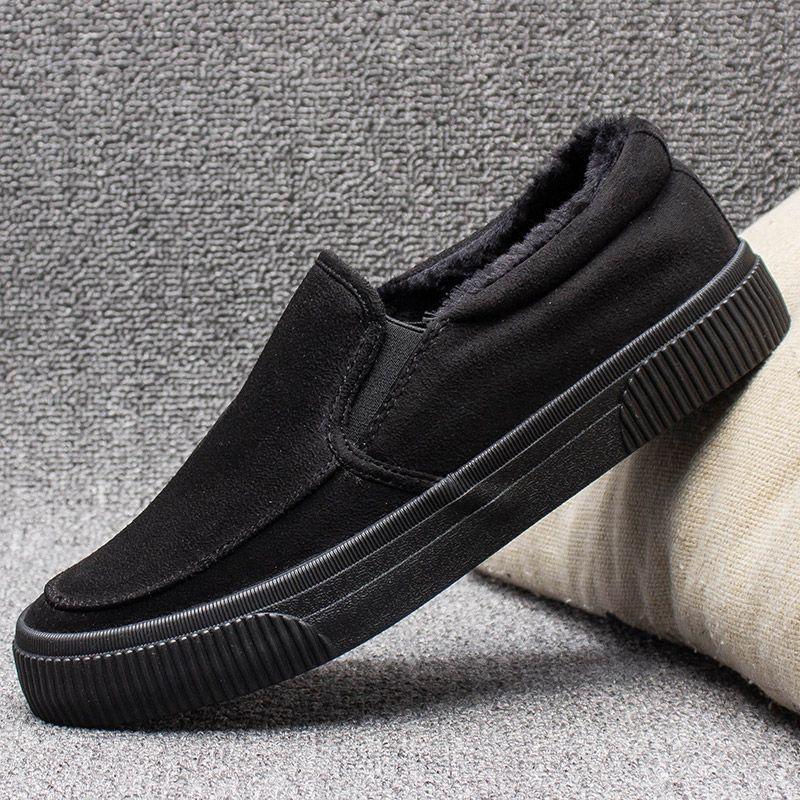Men's Winter Fleece-Lined Canvas Loafers - Slip-On, Warm Casual Shoes