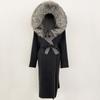 OFTBUY Winter Women Coat Real Natural Fox Fur Hooded Detachable Collar Double-faced Woolen Jacket Long Casual Elegant Overwears