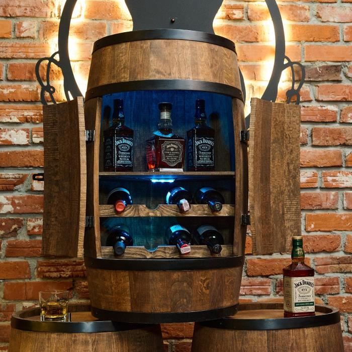 Wine Rack - Creative Cooper - Wooden Barrel - Multicolored LED - Handmade - Vintage