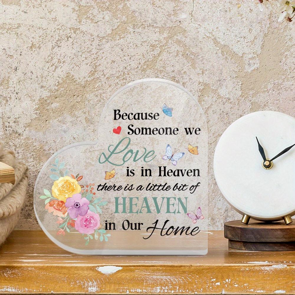 1 szt. Akrylowy znak w kształcie serca Dekoracja stołu - Pamiątkowy prezent po stracie bliskiej osoby, 'Niebo w naszym domu' z motywem kwiatowym i motylami, Nowoczesny