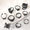 Personality Exaggerated Electrophoresis Black Butterfly Love Mushroom Five-Pointed Star Snake Claws 10-Piece Set Ring