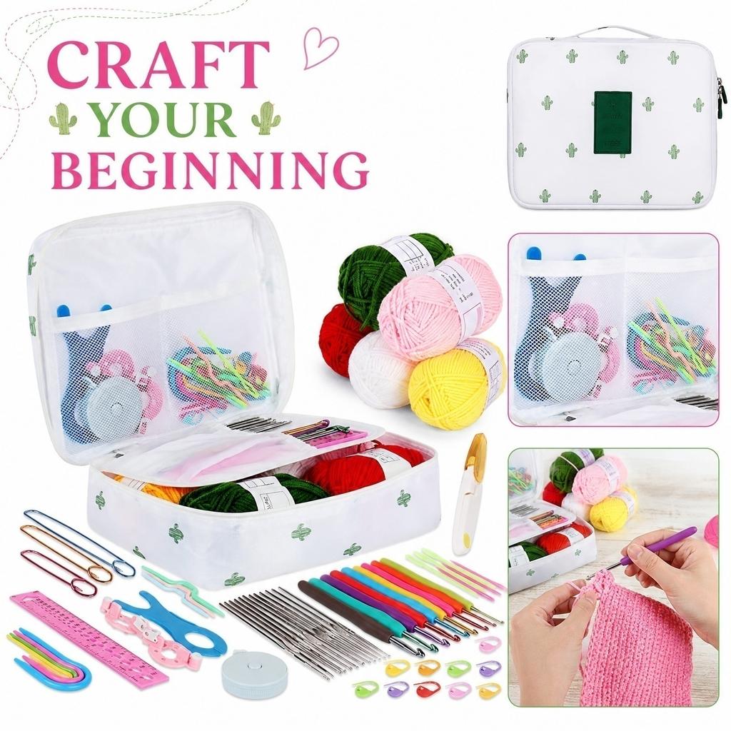 Set di Uncinetti da 59 Pezzi Kit da Uncinetto Portatile Fai-da-te Strumenti Completi per Lavorare a Maglia con Filato, Varie Misure di Uncinetti, Segnapunti e Borsa per la Conservazione