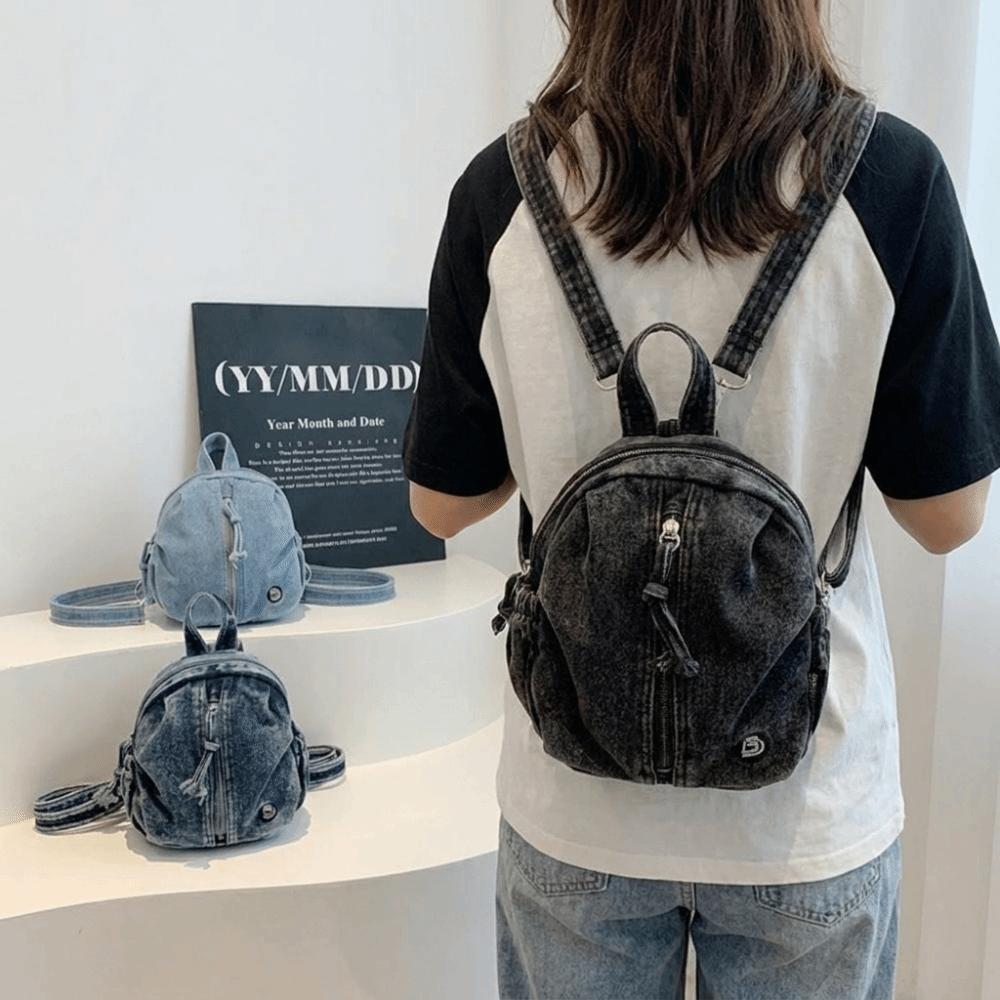 Soft Denim Denim Backpack Vintage Washed Multi Purpose Crossbody Bag Lightweight Versatile Travel Mini Purse Outdoor Travel