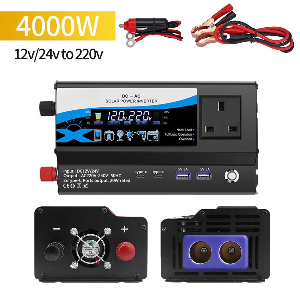 3000W/4000W/6000W Portable LED Display Car Inverter High-power Voltage Converter Household Charging Converter With Lights