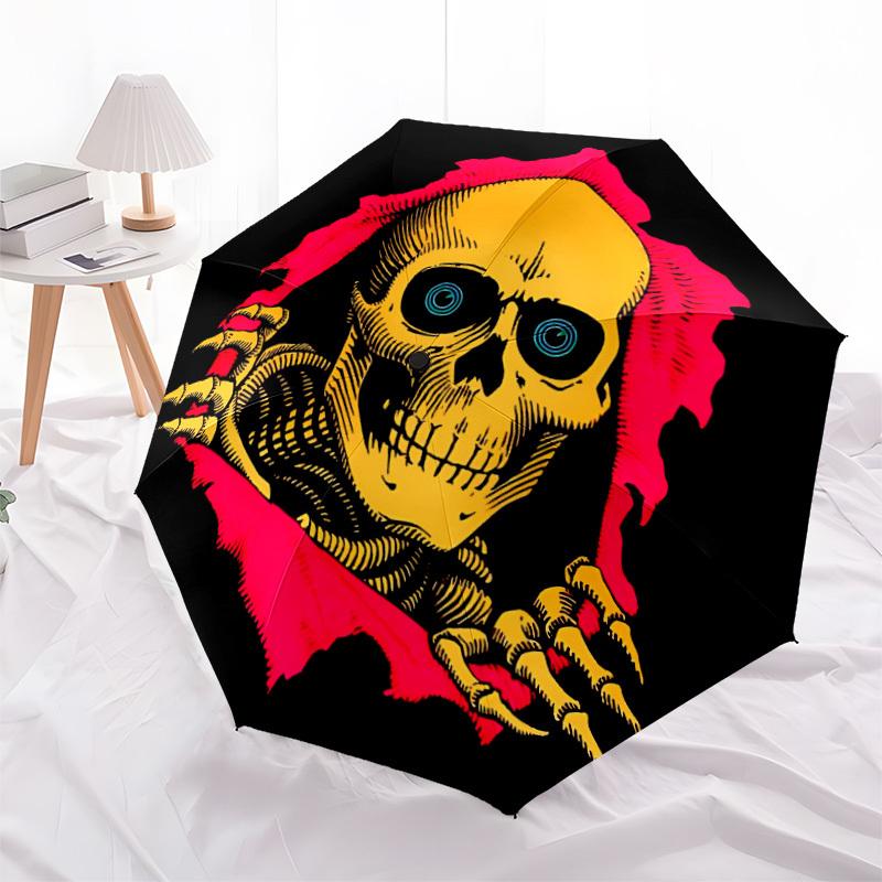 1pc Skull Ripper Automatic Open/Close Umbrella, Portable Folding Umbrella, Compact Travel Umbrella For117