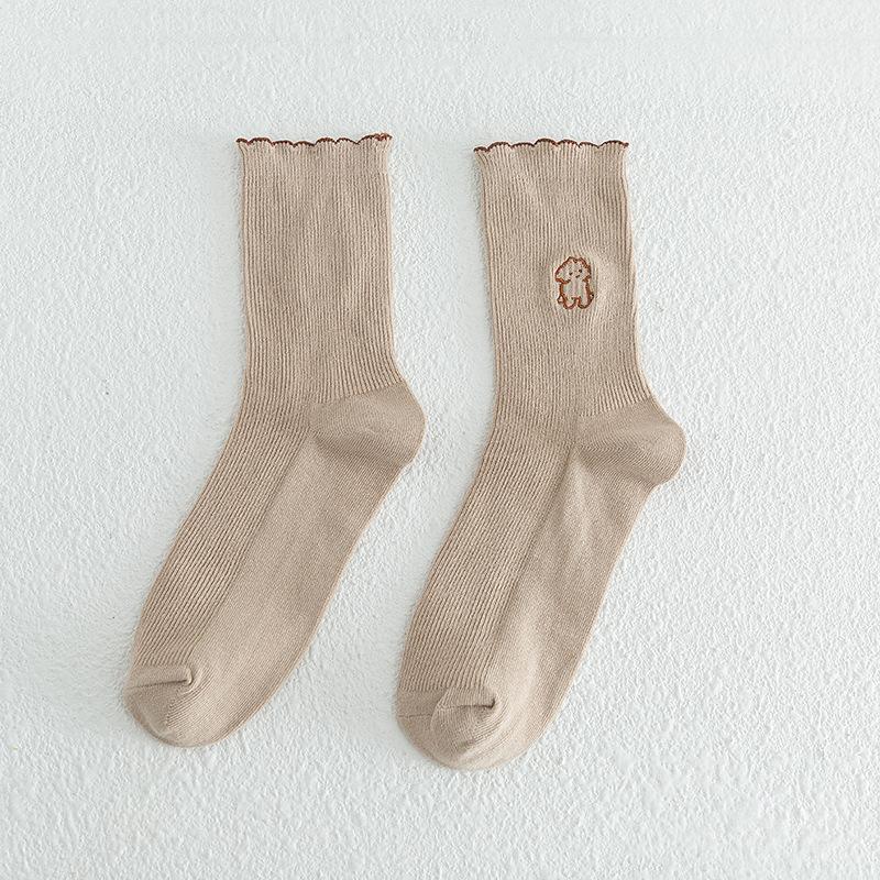 Female Spring and Autumn New Cartoon Dog Embroidery Pulled A College Style Cotton Socks