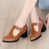 2025 Summer Soft Leather Non-slip Medium Heel T-shaped Buckle Leather Shoes High Heel Round Head Thick Heel Middle-aged Mother Single Shoes Women