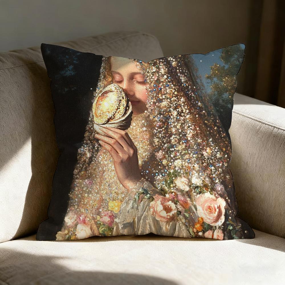Pearl Girl Pillow Case Linen Pillow Covers Cover For Couch Living Room Bench Patio Floor Linen Home Decor
