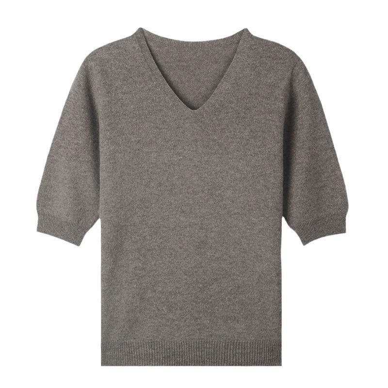 Spring and Summer New V-neck Short-sleeved Knitted Sweater Women's Top Wear Inside and Outside Bottoming Shirt