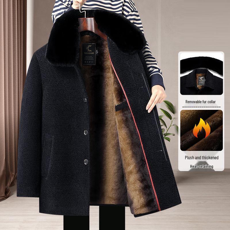 

Men s Winter Wool Coat for Middle-Aged and Elderly, Thickened Velvet Warm Long Jacket, Ideal for Grandpa s or Dad s Winter Wear. 195 (165-185 lbs)