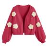 Women's Floral Sweater Loose Short Knit Cardigan