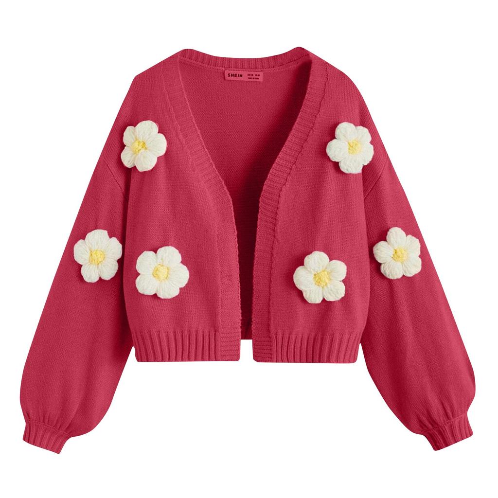 Women's Floral Sweater Loose Short Knit Cardigan