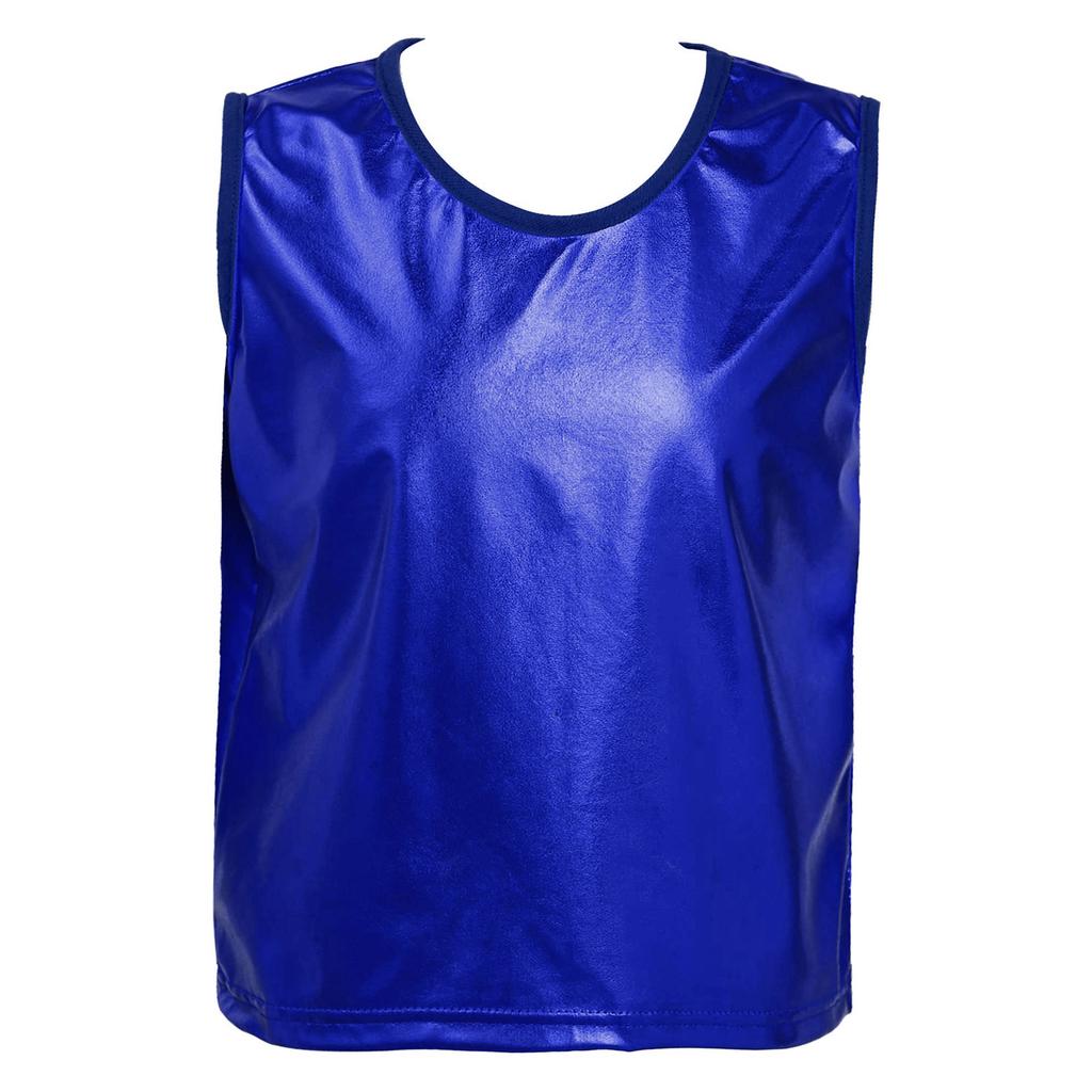 Unisex Kids Dance Vest Sleeveless Round Neck Design Metallic Bronzing Cloth Solid Color Top