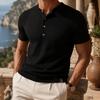 Men's Henley T-Shirt Ribbed Knit Ice Silk Short Sleeve Smart Casual Old Money Button Up Cooling Top