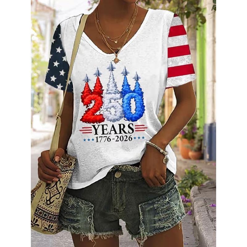 Modisches Damen V-Ausschnitt Lässiges Kurzarm T-Shirt, Retro Sportstil Lässige Sportbekleidung