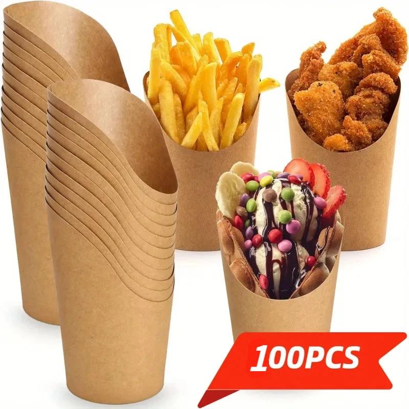 100pcs/50pcs Disposable Egg Cub Cup Slant Mouth Fried Chicken Cup Kraft Paper Chicken Rice Flower Ice Cream Egg Cub Paper Cup