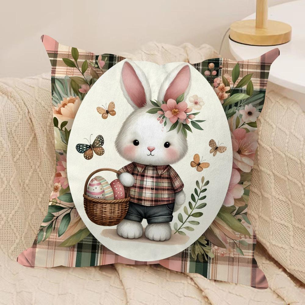 Easter Rabbit Cute Cushion Cover Silky Short Plush Invisible Zipper Dustproof Sofa Pillow Case For Home Decor