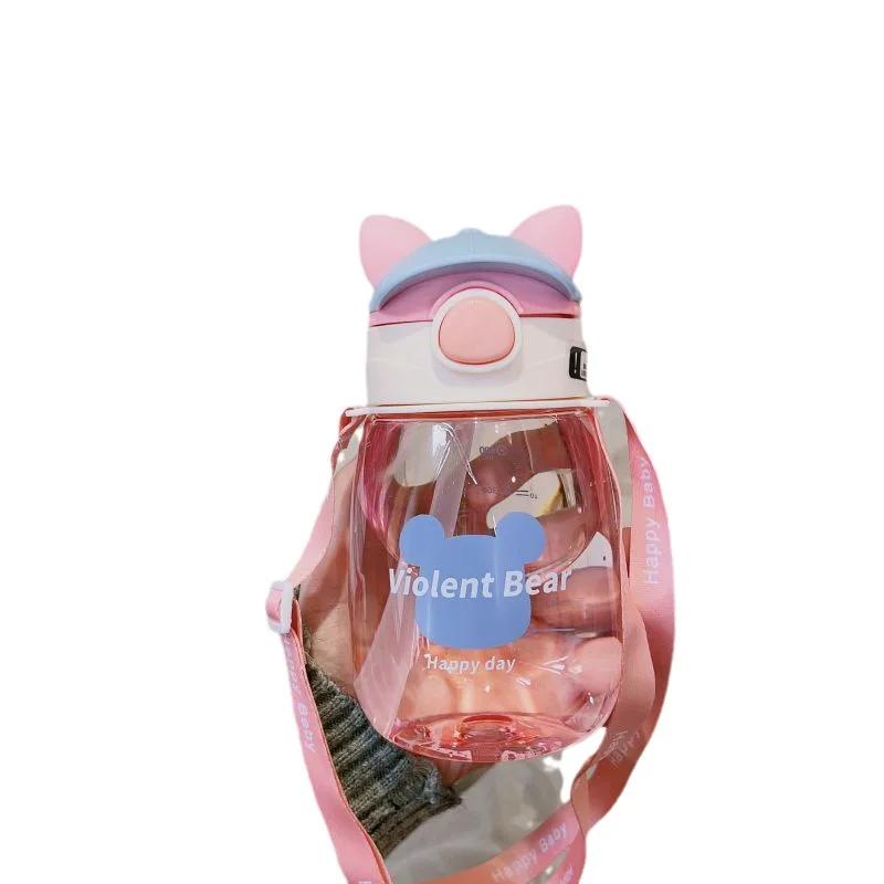 550 ML Kids Sippy Cup vannflasker Kreativ tegneseriemating med sugerør og lokk Sølsikre bærbare småbarn drikkekopper