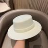 French celebrity style autumn and winter pearl flat top top hat women's fashion British warm wide brim woolen hat felt hat tide